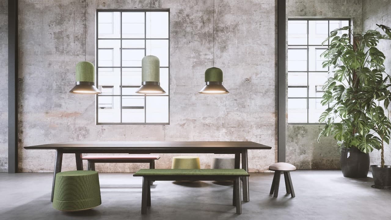 Gestoffeerde akoestische lamp in woonkamer