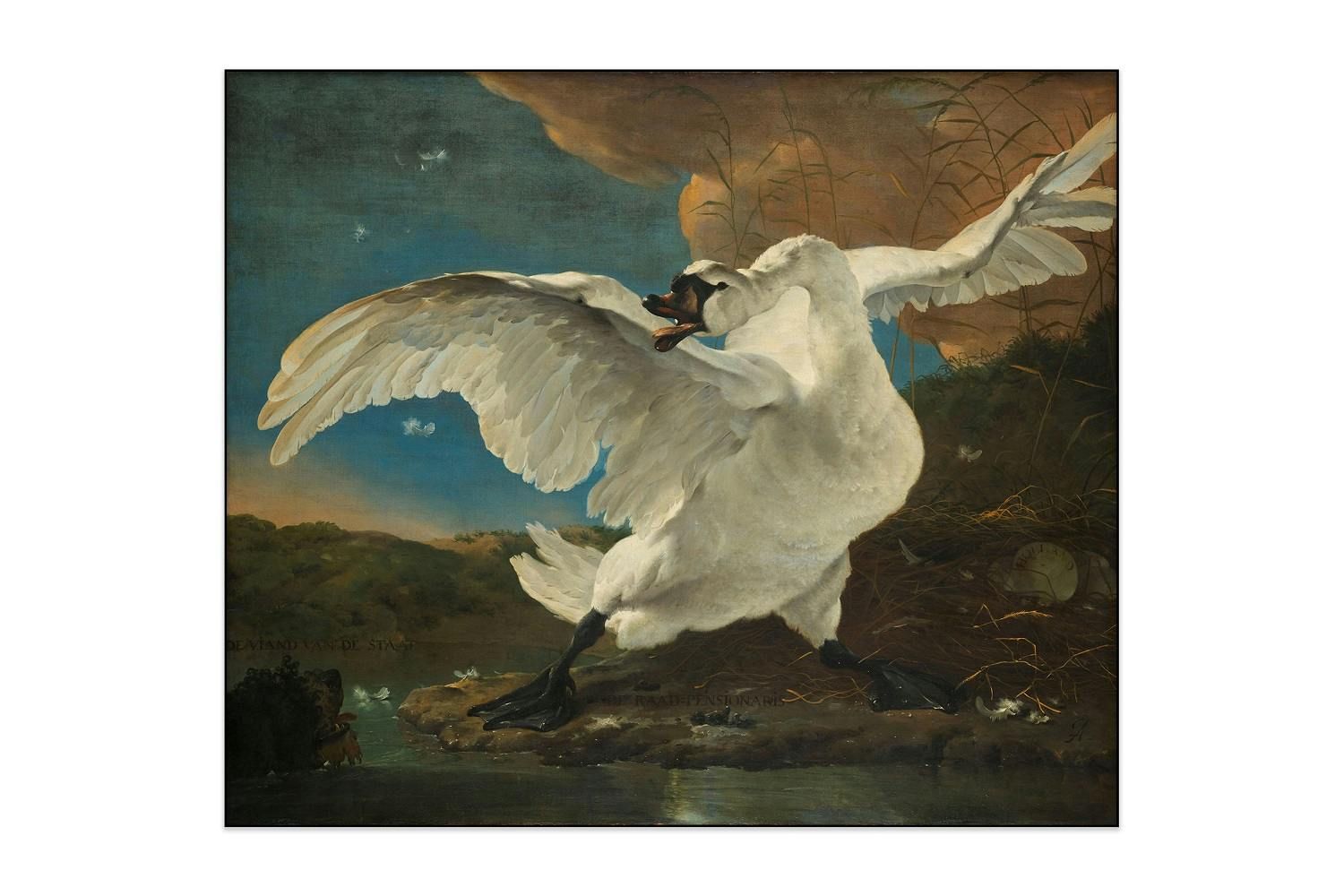 Akoestisch schilderij van Jan Asselijn - de bedreigde zwaan